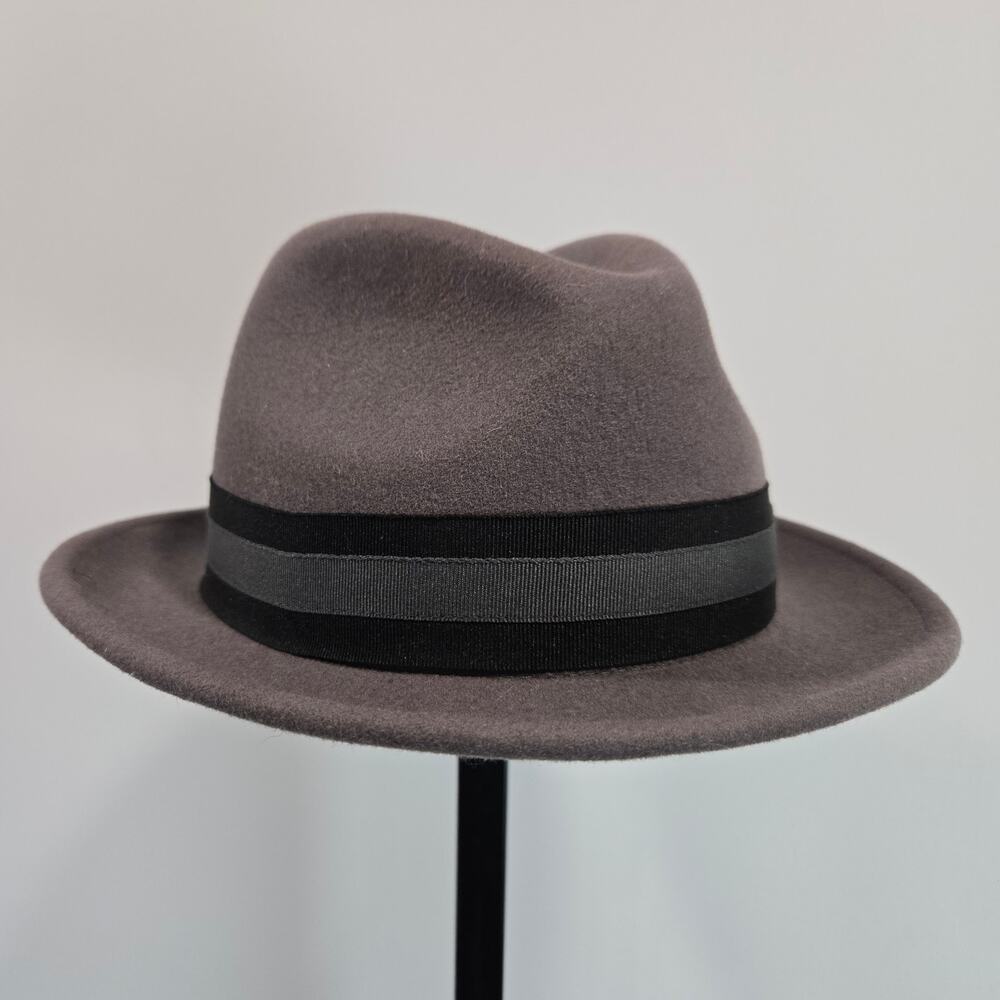Biltmore 1917 Wool Fedora Brimmed Hat Ribbon Bow Brown Gray Large‎ Center Dent